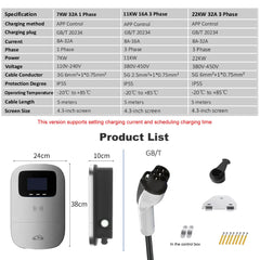 JIGU 32A 7.6KW GBT Electric Vehicle Car Charger WiFi EVSE Wallbox 11KW 22KW GB/T Charging Station Cable APP Control EV Charger