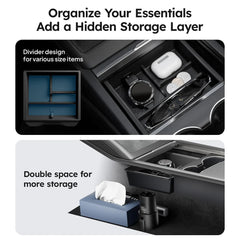 For Tesla Model Y Juniper 2025 & Model 3 Highland 2024 2025 ABS Center Console Organizer Tray Armrest Storage Box Accessories