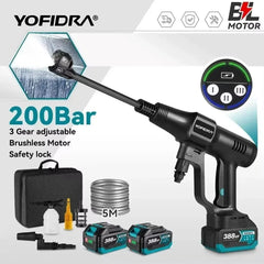 YOFIDRA 200Bar Brushless High Pressure Car Washer Gun 6 IN 1 Electric Garden Washing Water Spray Gun  For Makita 18V Battery Pin