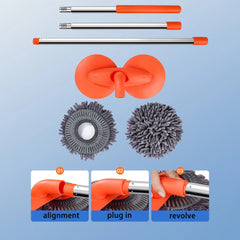 Rotating Three-Section Telescopic Car Wash Mop.Double Head Mop for Car Roof/Window Cleaning Spare mop head 1pcs mop mop handle