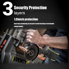 Worx WU809 Cordless Angle Grinder Brushless 20v 125x22.2 Clutch Protection for Polishing Cutting Share 5pin Green&Kress Battery