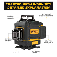 DEWALT New 4-Sided 360°Vertical 3-4D Green Beam 16-Line Self leveling Laser Level with Precise Vertical Cross - line Function