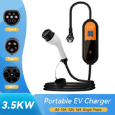 3.5KW Type2 Portable EV Charger 16A 1Phase EU Plug EVSE Charging 8A-10A-13A-16A Current Adjustable Electric Vehicle Charging