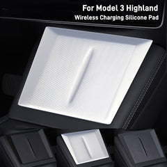 Wireless Silicone Charging Pad for Tesla Model 3 Highland 2023-2024, Carbon Fiber Pattern Charging Pad for Center Console, Wireless Charging Phone Pad, Silicone Cover for Wireless Charging Plate, Car Interior Accessories