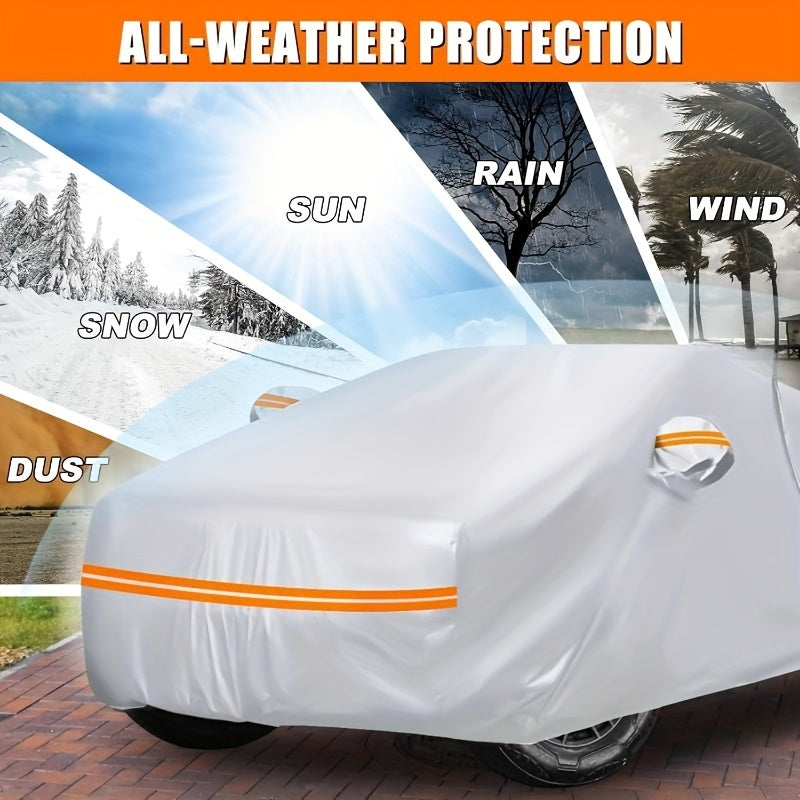 Silvery waterproof cover suitable for Tesla trucks, all-weather zipper door and windshield cover, protection against snow, rain and hail, Silvery car cover with reflective strips suitable for Tesla Cybertruck exclusive car co