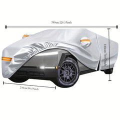 Silvery waterproof cover suitable for Tesla trucks, all-weather zipper door and windshield cover, protection against snow, rain and hail, Silvery car cover with reflective strips suitable for Tesla Cybertruck exclusive car co