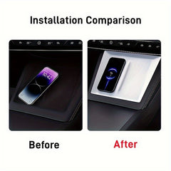 Wireless Silicone Charging Pad for Tesla Model 3 Highland 2023-2024, Carbon Fiber Pattern Charging Pad for Center Console, Wireless Charging Phone Pad, Silicone Cover for Wireless Charging Plate, Car Interior Accessories