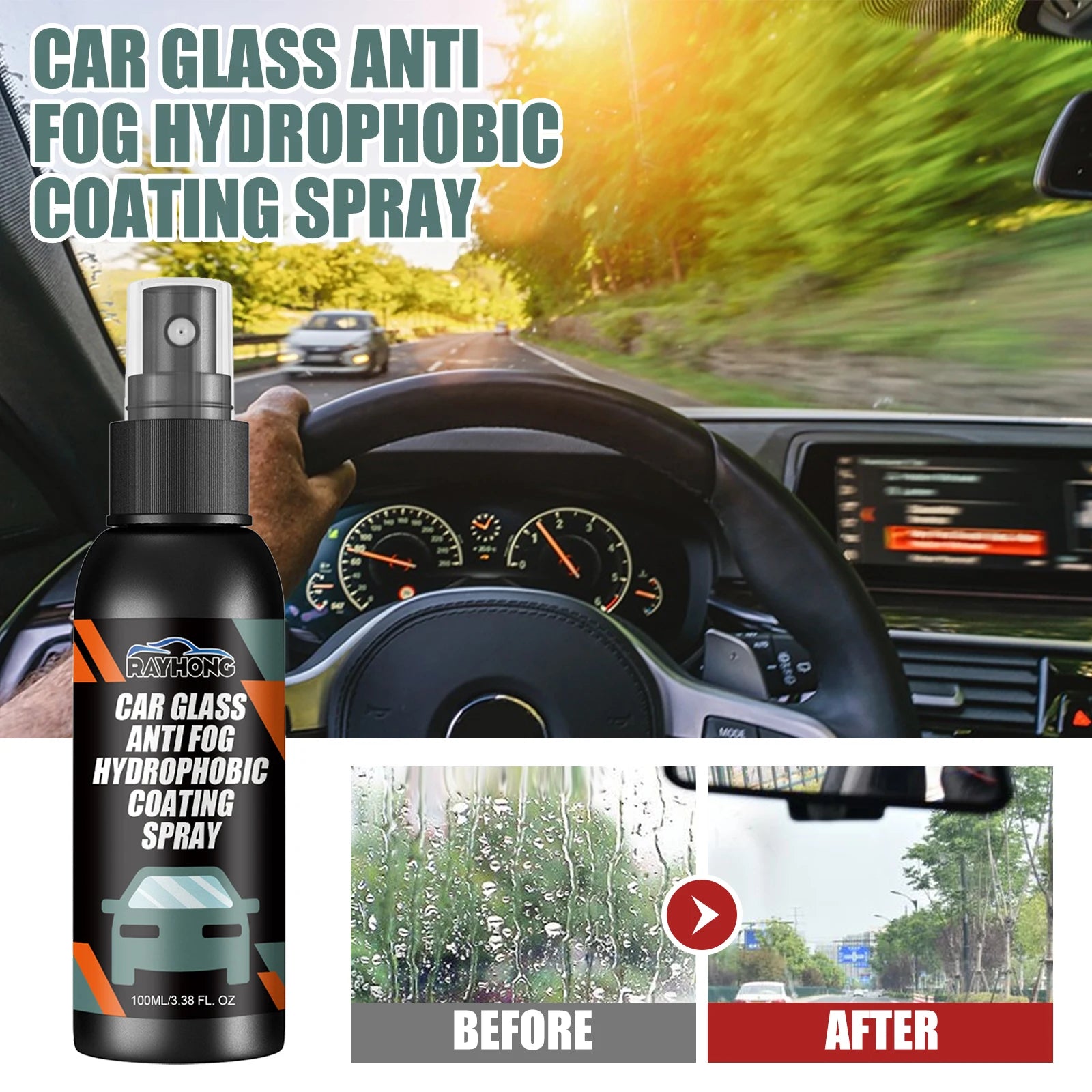 Rayhong 120ml/100ml Car Coating Polish Spray Windshield Cleaning Spray Hydrophobic Anti-Fogging Agent Paint Scratch Repair Spray