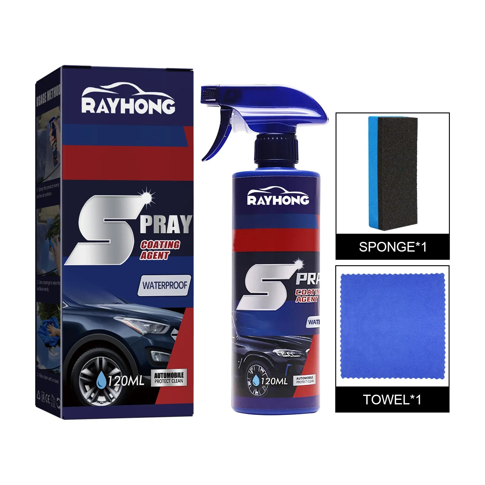 Rayhong 120ml/100ml Car Coating Polish Spray Windshield Cleaning Spray Hydrophobic Anti-Fogging Agent Paint Scratch Repair Spray