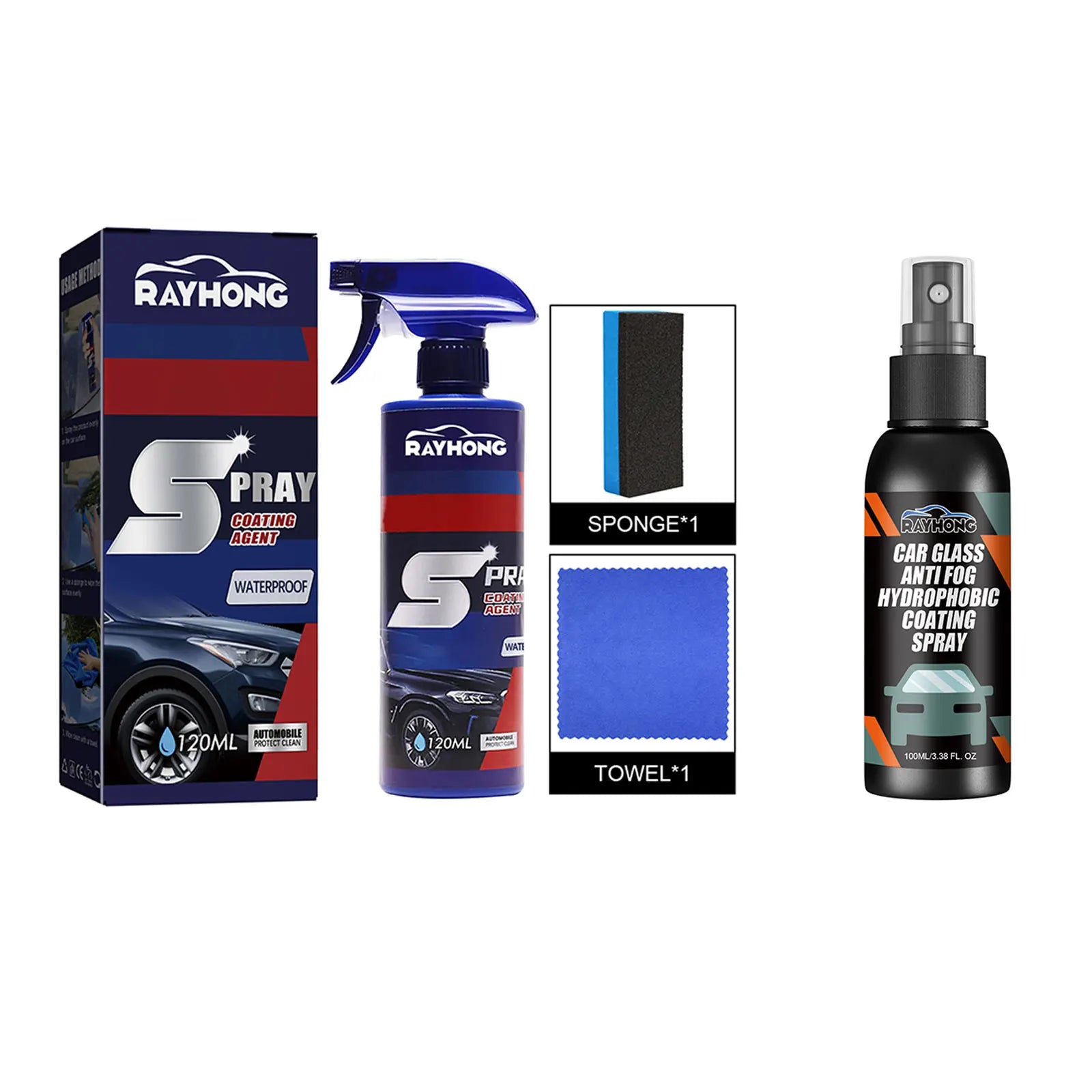 Rayhong 120ml/100ml Car Coating Polish Spray Windshield Cleaning Spray Hydrophobic Anti-Fogging Agent Paint Scratch Repair Spray