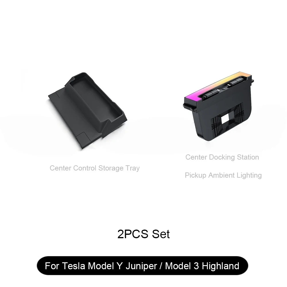 For Tesla Model Y Juniper Fast Charging USB Hub Docking Station with Rainbow Light Model 3 Highland Retractable Ambient Lighting