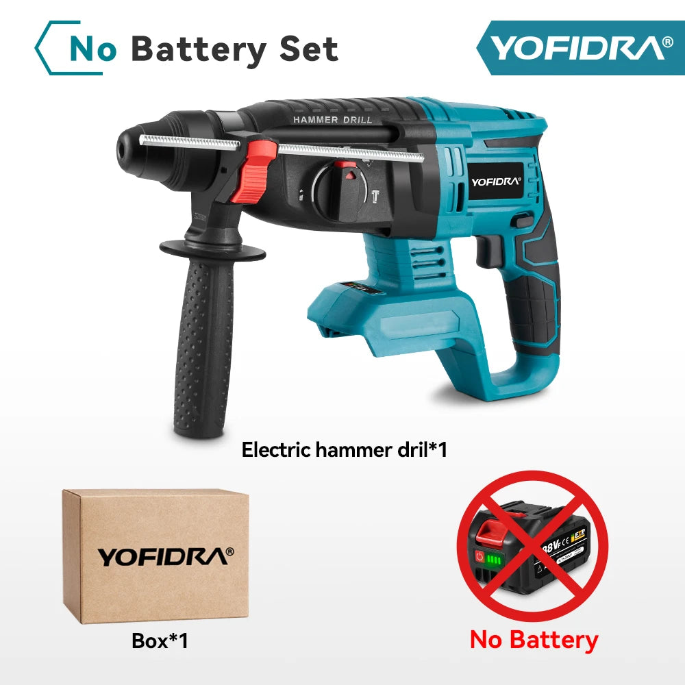 YOFIDRA 26mm Brushless Electric Hammer Drill Cordless Multifunctional Rechargeable Power Tools For Makita 18-21V Battery Pin