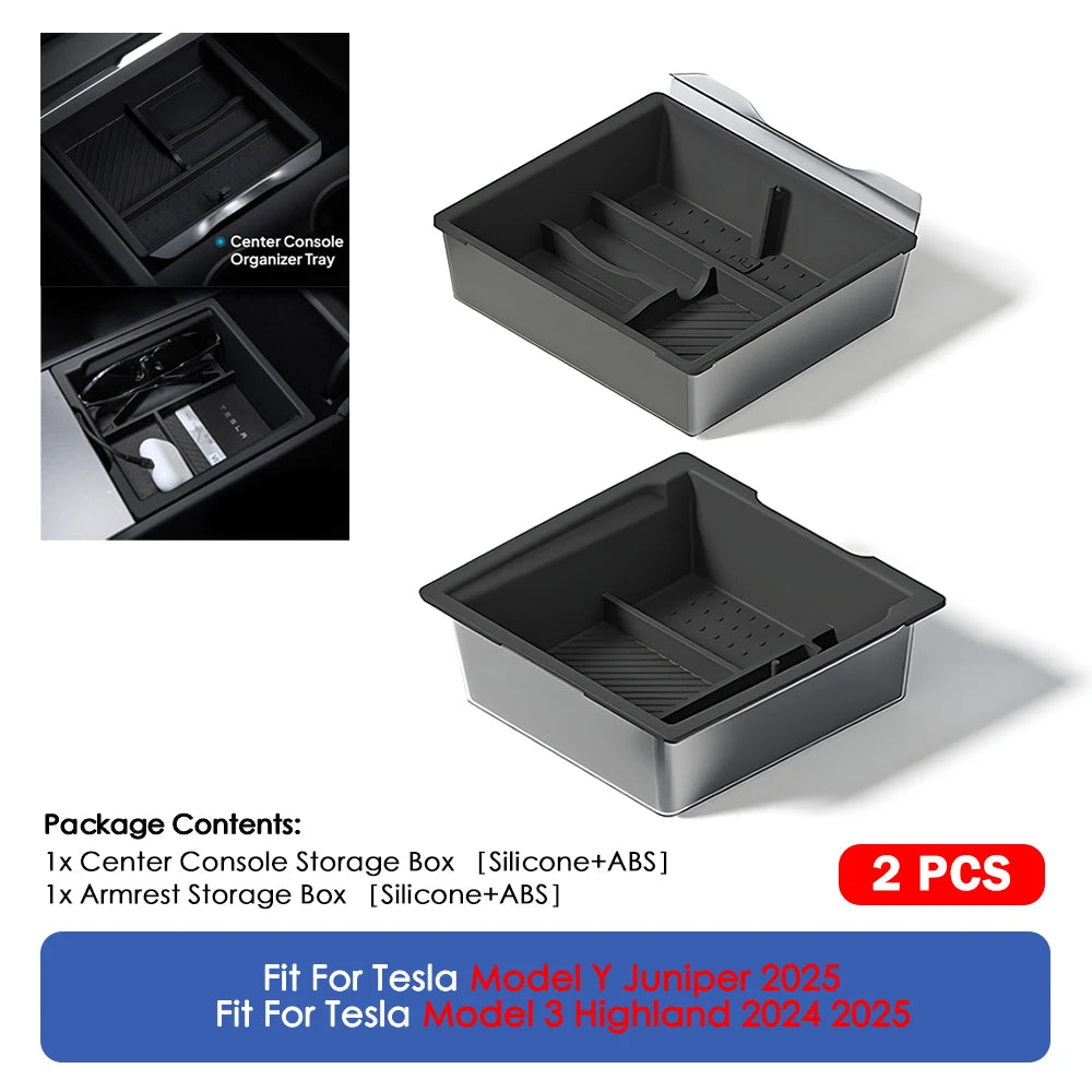 For Tesla Model Y Juniper 2025 & Model 3 Highland 2024 2025 ABS Center Console Organizer Tray Armrest Storage Box Accessories