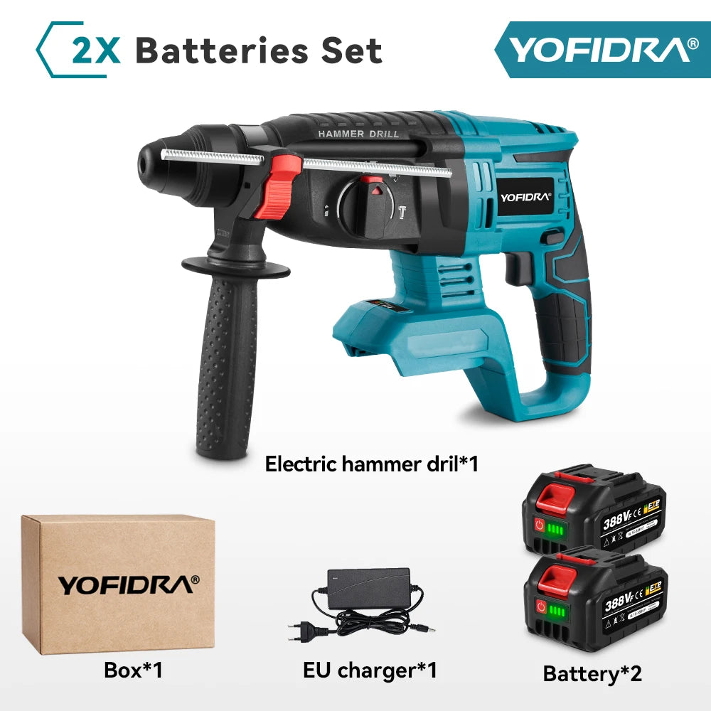 YOFIDRA 26mm Brushless Electric Hammer Drill Cordless Multifunctional Rechargeable Power Tools For Makita 18-21V Battery Pin