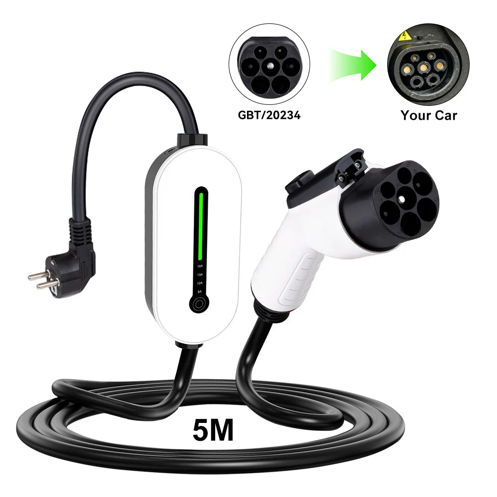 16A Type2 EV Chargers 1Phase 3.5KW Touchscreen Button Control Box GB/T Type1 J1772 Socket 5M Cable EV Charging Accessories