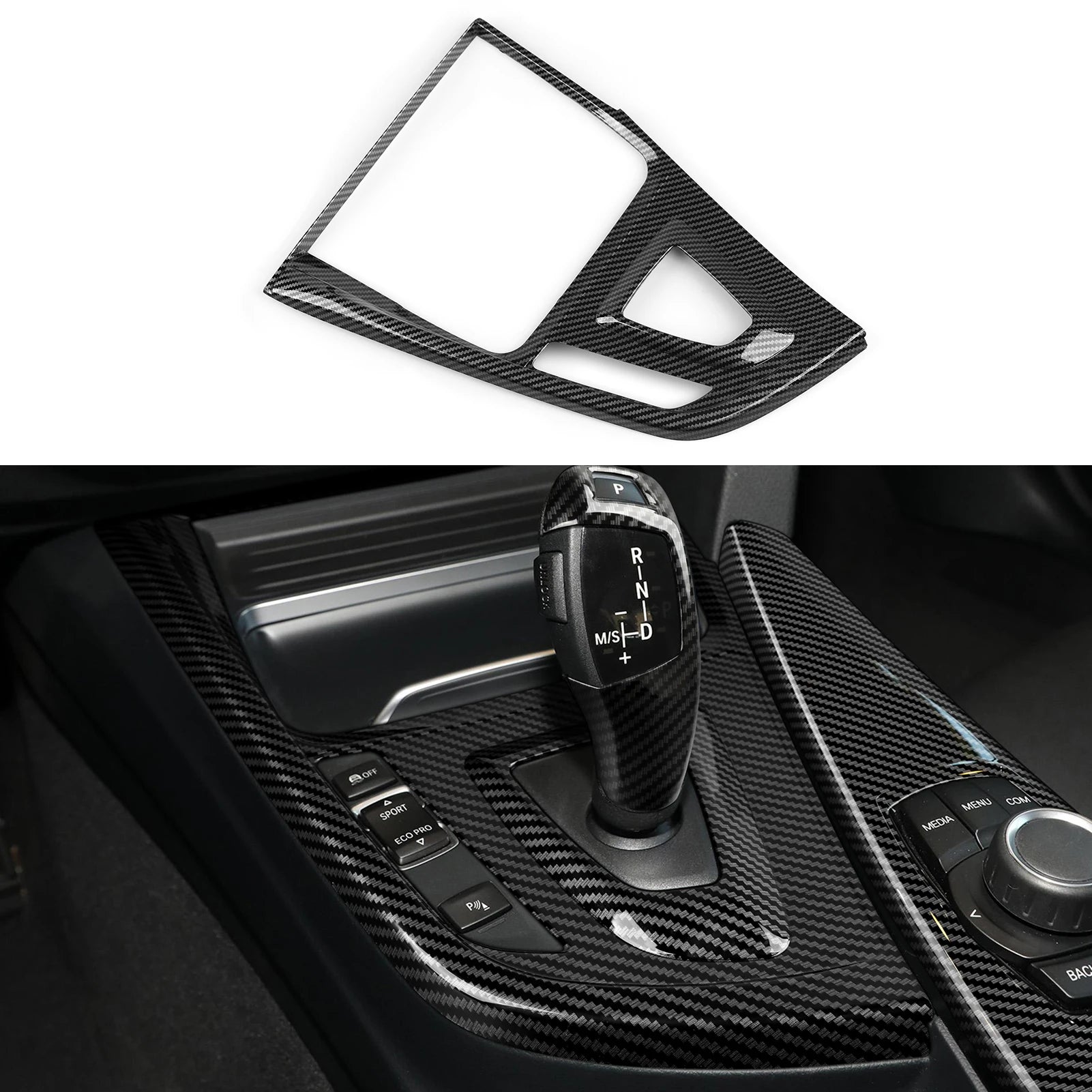 For BMW F30 F31 F34 3GT F32 F33 F36 Center Console Dashboard Gear Shifter Panel Car Trim Accessories, Carbon Fiber ABS Sticker