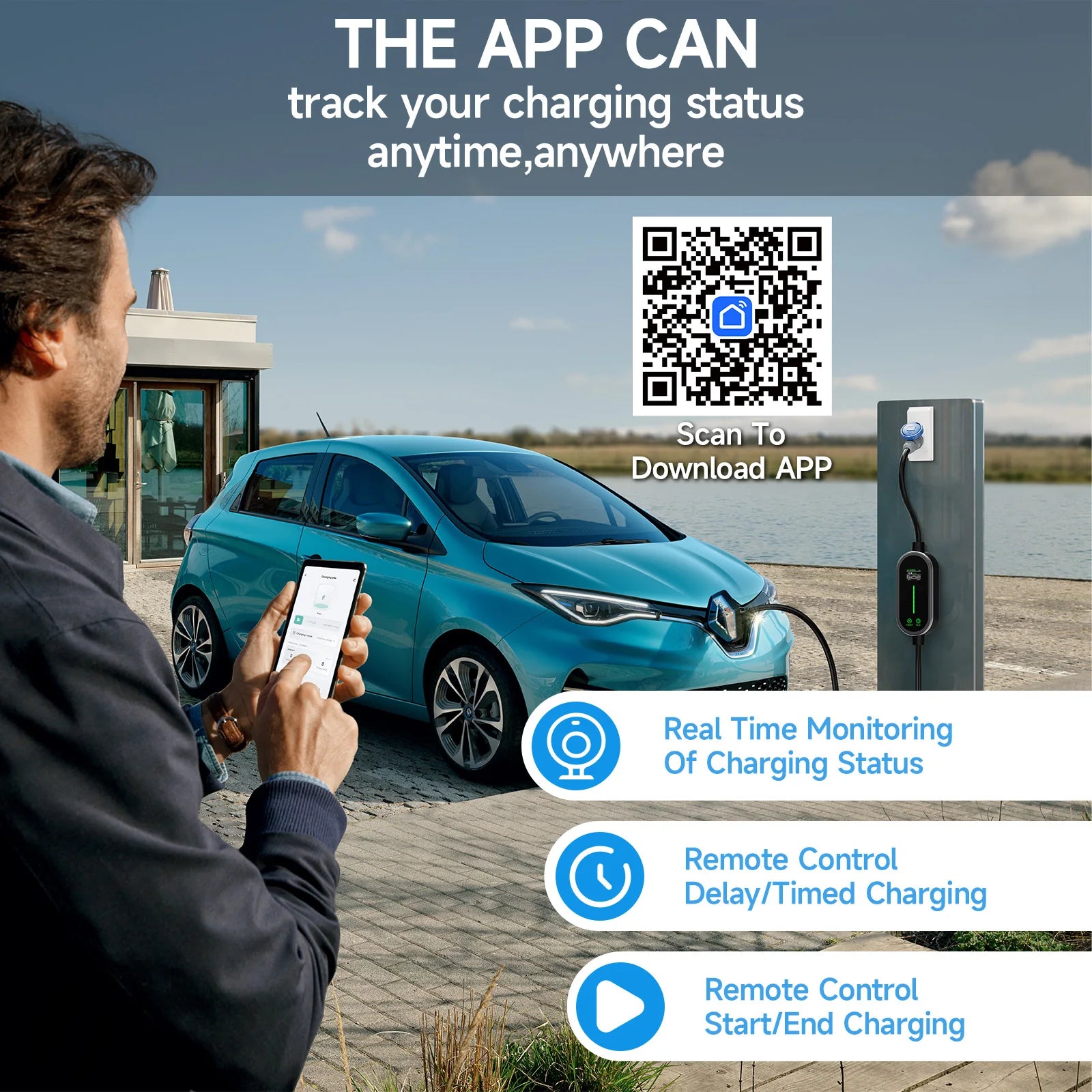 AFYEEV Type 2 Portable EV Charger 7.2KW 32A 1Phase Wallbox Type1 GB/T EVSE Charging Cable CEE Plug WiFi APP Bluetooth Control