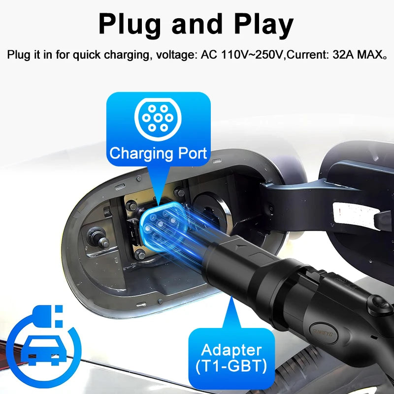 Type1 to GBT EV Charging Adapter Electric 32A Max 110V-250V Vehicle Charging Convertor for Car Charger Charging Adapter