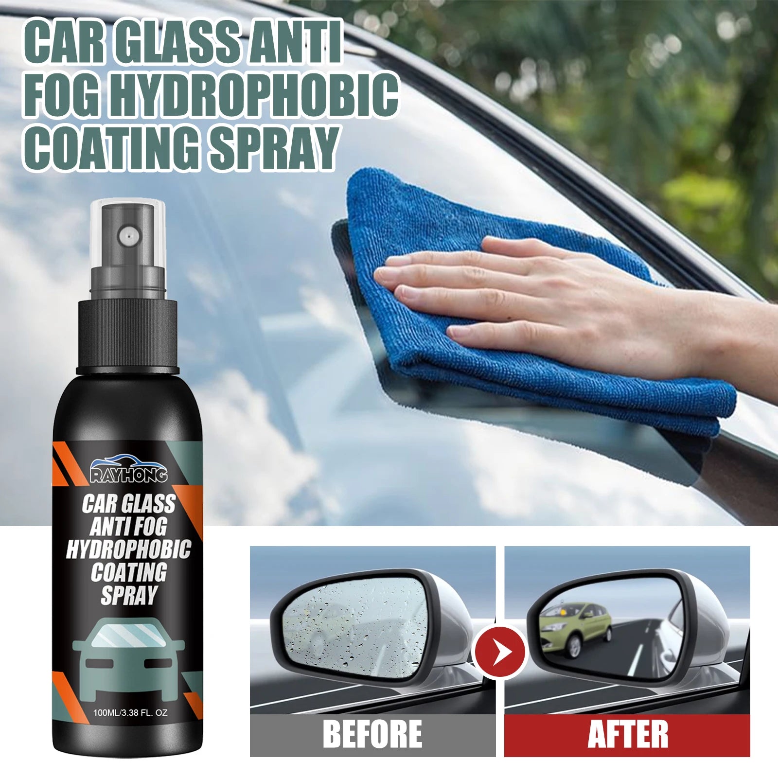 Rayhong 120ml/100ml Car Coating Polish Spray Windshield Cleaning Spray Hydrophobic Anti-Fogging Agent Paint Scratch Repair Spray