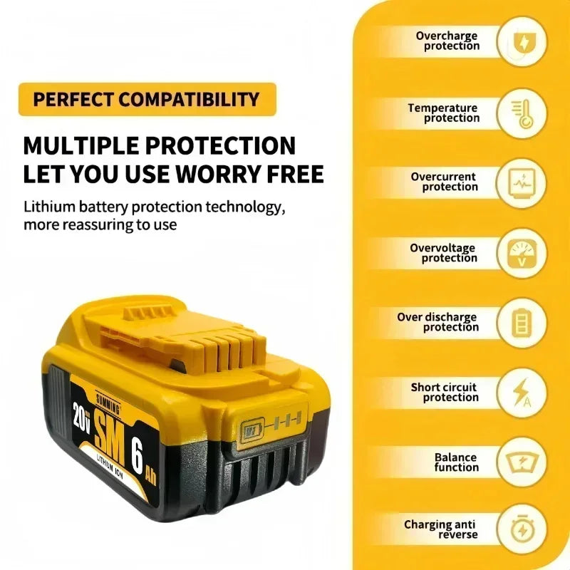 ⚡😊💪Original Battery 20V 6Ah 8Ah MAX FlexVolt for DeWALT DCB606 DCB205 DCB206 DCB209 DCB182 Power Tool with Charger⚡😊💪