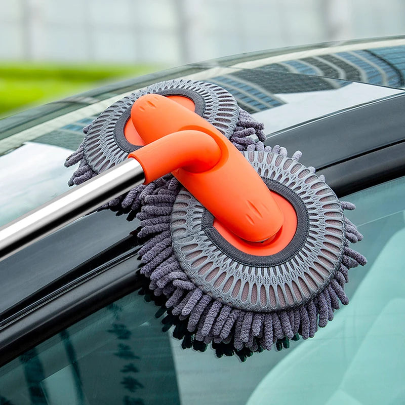 Rotating Three-Section Telescopic Car Wash Mop.Double Head Mop for Car Roof/Window Cleaning Spare mop head 1pcs mop mop handle