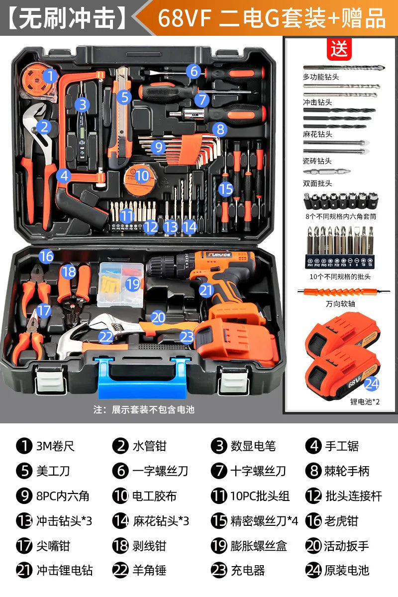 Multi-Purpose Home Tool Kit Electric Drill Car Repair Hardware Full Set Combination Tool Box for Household Maintenance