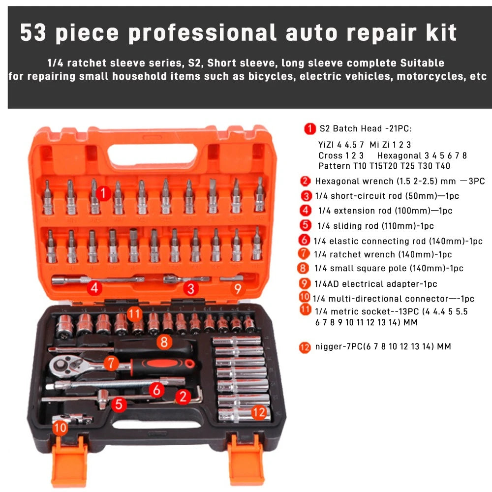 Auto Repair Tool Kit Sleeve Set Sleeve Batch Head Combination Sleeve Toolbox Motorcycle Repair Car Maintenance Toolbox
