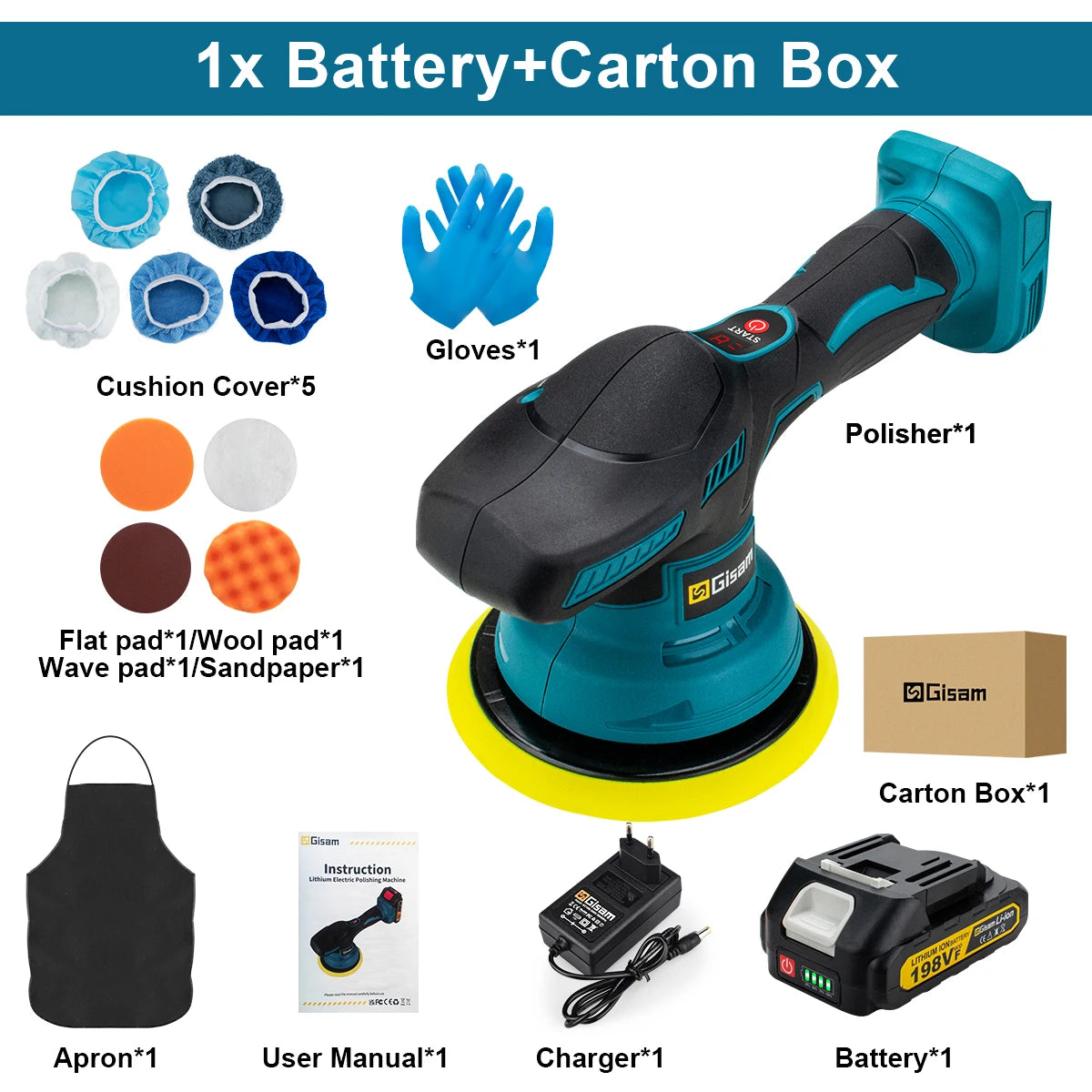 Gisam Cordless Car Polisher 8 Gears Digital Display Electric Polisher Auto Car Polishing Waxing Machine For Makita 18V Battery