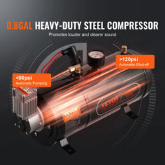 SucceBuy Train Horns Kit 4 Trumpet Air Horn Kit Train Horns 12V 120 psi Air Compressor for Any 12V Vehicle Car Truck Train Van