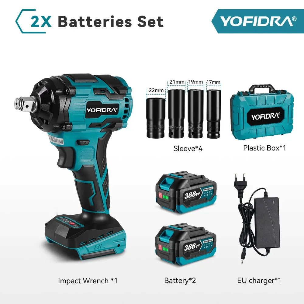 Yofidra Brushless 1000N.M Electric Impact Wrench 3Funtion 1/2inch Cordless Screwdriver Electric Drill For Makita 18V Battery Pin