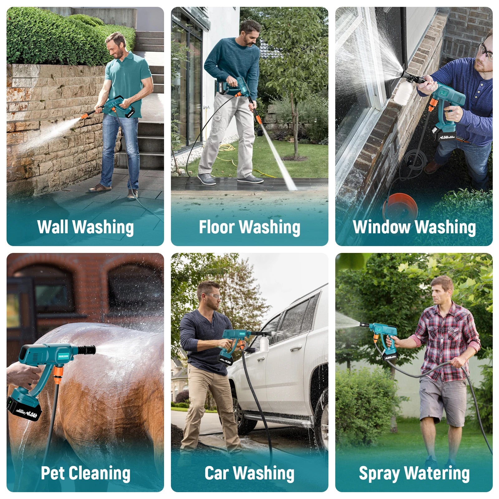 Synxiter Cordless High Pressure Washer For Makita 18V Battery 6 IN 1 Electric Water Spray Gun Home Garden Cleaning Power Tool