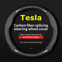 No Smell Thin For Tesla Steering Wheel Cover Genuine Leather Carbon Fiber Fit Model 3 S Y X Roadster