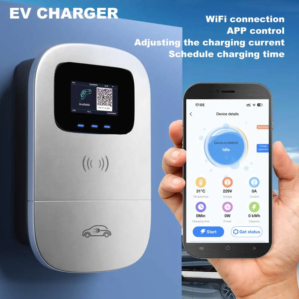 JIGU 32A 7.6KW GBT Electric Vehicle Car Charger WiFi EVSE Wallbox 11KW 22KW GB/T Charging Station Cable APP Control EV Charger