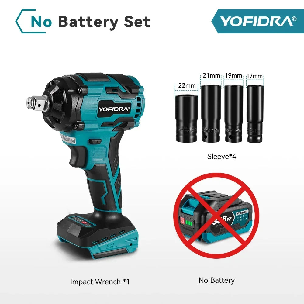 Yofidra Brushless 1000N.M Electric Impact Wrench 3Funtion 1/2inch Cordless Screwdriver Electric Drill For Makita 18V Battery Pin