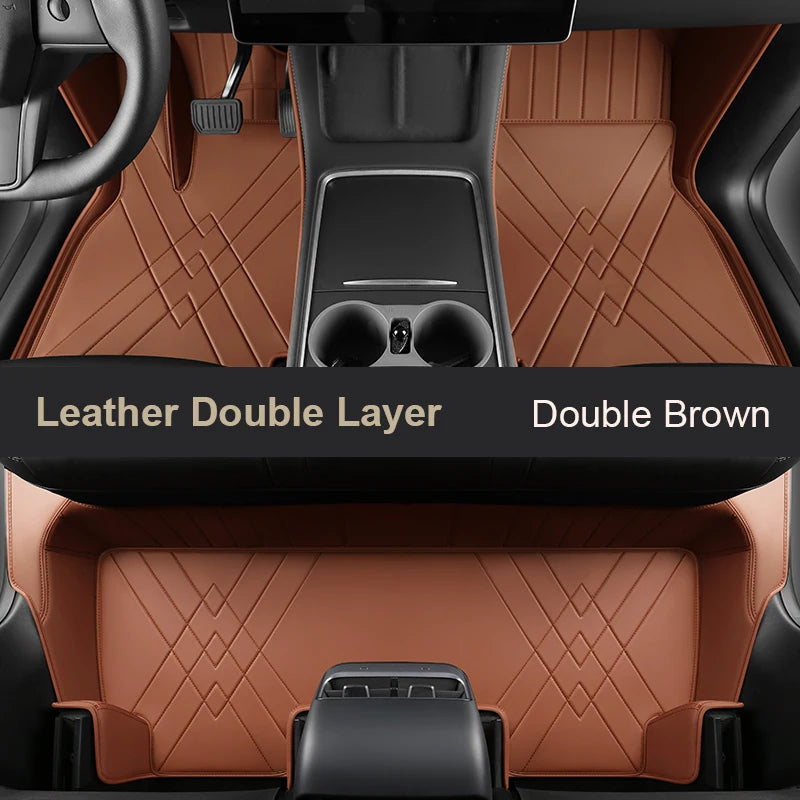 Tesla Model Y Custom Fit Car Accessories Floor Mat Interior Cowhide for Tesla Model Y Double Layers for Front and Rear Seat