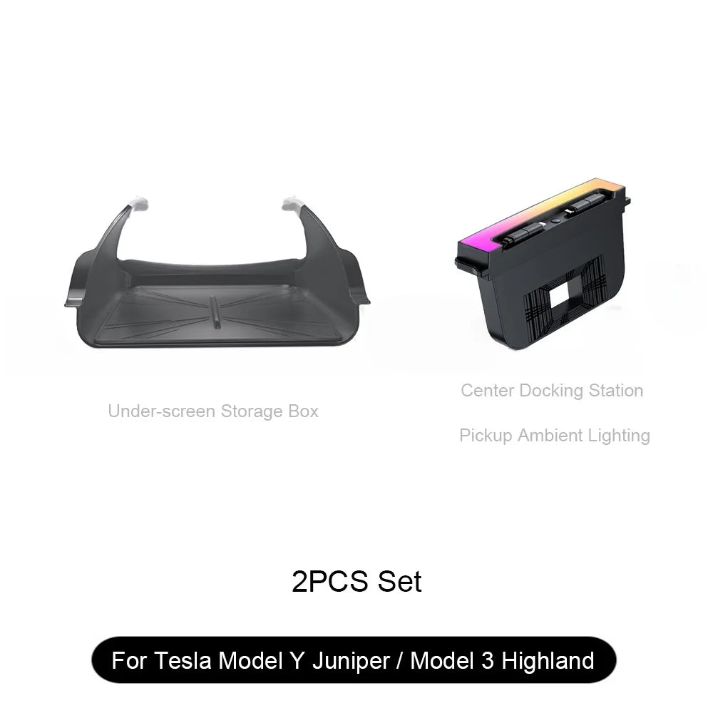 For Tesla Model Y Juniper Fast Charging USB Hub Docking Station with Rainbow Light Model 3 Highland Retractable Ambient Lighting