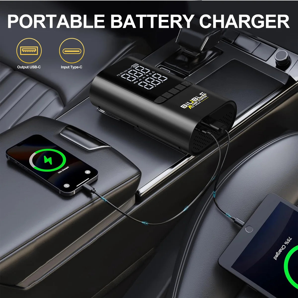 Car Jump Starter With Wireless Tire Inflator Pump Car Tire Wireless Air Pump Inflator For Car Motorcycle Bicycle