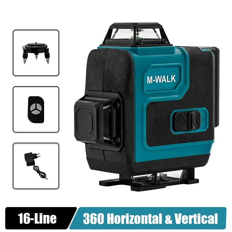 4D Laser Level 16 Lines Horizontal And Vertical With Remote Control Green 360°Self-leveling Laser Levels For Makita Battery Pin