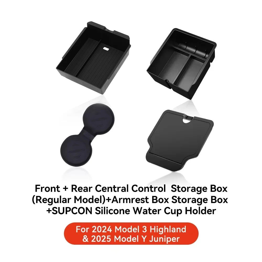 YZ For Tesla Model 3 Y  Highland Juniper 2021-2025 Storage Box Center Armrest Hidden Box Cup Holder Organizer Car Accessories