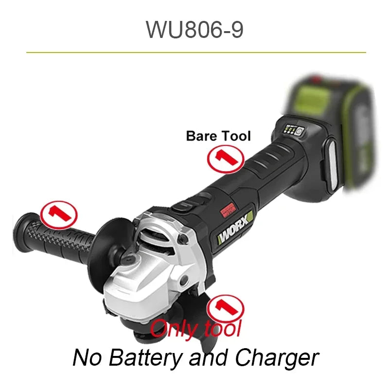 Worx Cordless Angle Grinder Brushless WU806 Bare Tool 20v 100x16mm 9500rpm Clutch Protection for Polishing Cutting Share Kress