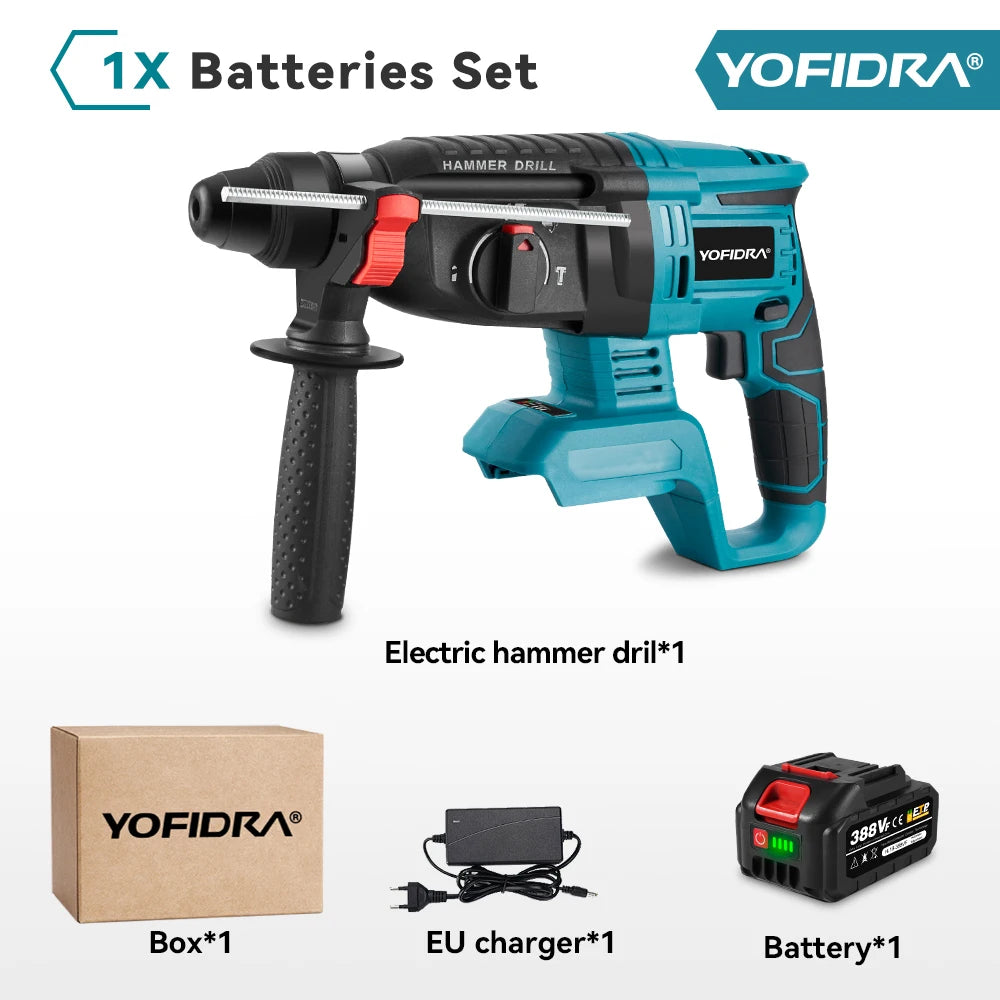 YOFIDRA 26mm Brushless Electric Hammer Drill Cordless Multifunctional Rechargeable Power Tools For Makita 18-21V Battery Pin