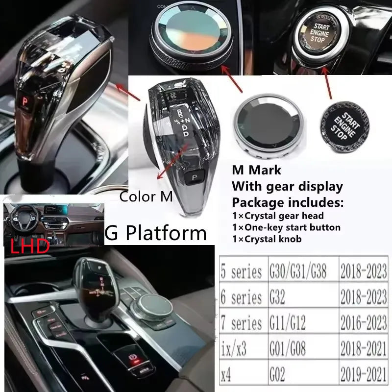 3 Piece Set Crystal Gear Shift Knob Lever Stick Handle for BMW 3 5 6 7 series x3 x5 x6 f30 g15 f01 g20 g05 g21 g28 g30 g31 g38