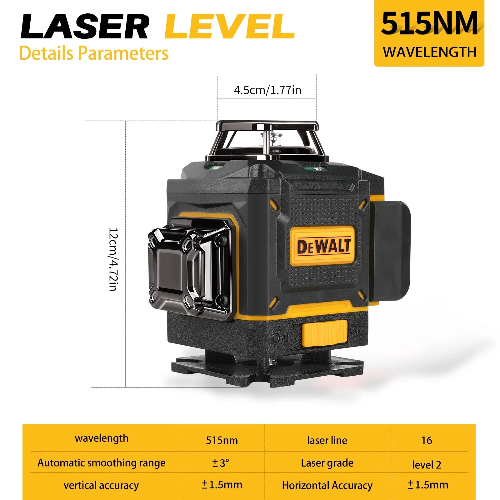 DEWALT New 4-Sided 360°Vertical 3-4D Green Beam 16-Line Self leveling Laser Level with Precise Vertical Cross - line Function