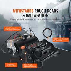SucceBuy Train Horns Kit 4 Trumpet Air Horn Kit Train Horns 12V 120 psi Air Compressor for Any 12V Vehicle Car Truck Train Van