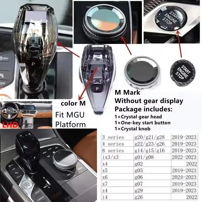 3 Piece Set Crystal Gear Shift Knob Lever Stick Handle for BMW 3 5 6 7 series x3 x5 x6 f30 g15 f01 g20 g05 g21 g28 g30 g31 g38