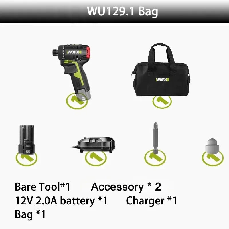 Worx WU129 12V Cordless Screwdriver with 40Nm Brushless Motor