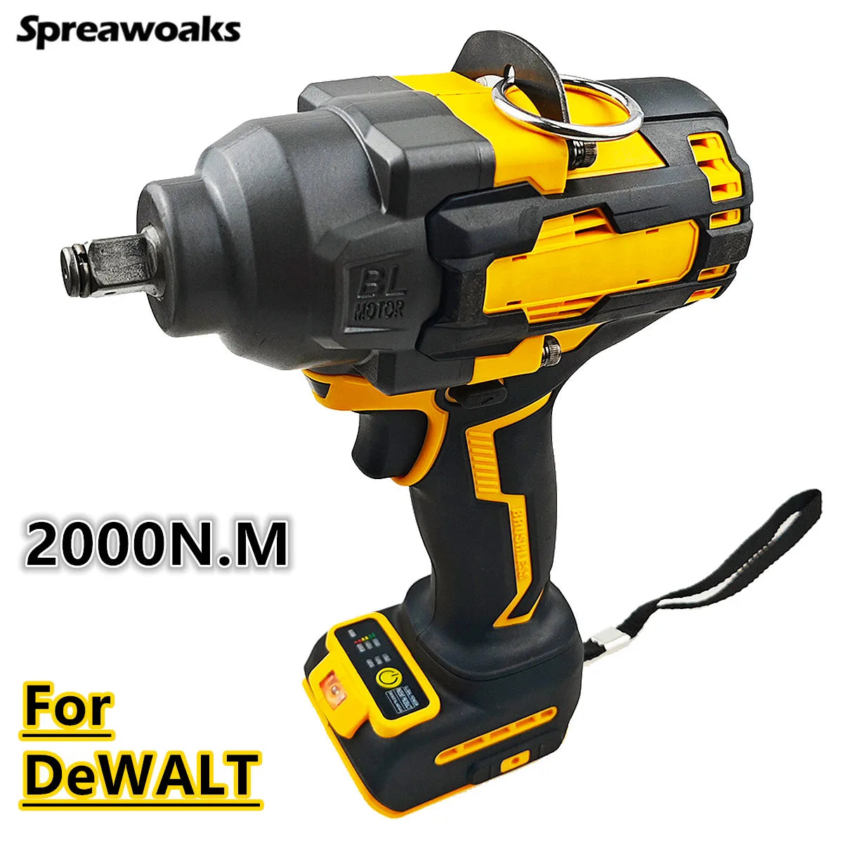 2000Nm Impact Wrench High Torque Brushless Driver Gun 1/2" Cordless Repair Power Tools For DeWALT 20V 18V Battery