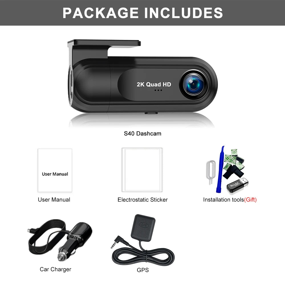 Kocam﻿ 2K Dash Cam WiFi Mini Car DVR Camera Auto Night Vision Video Recorder Black Box Support GPS 24H Parking Monitor
