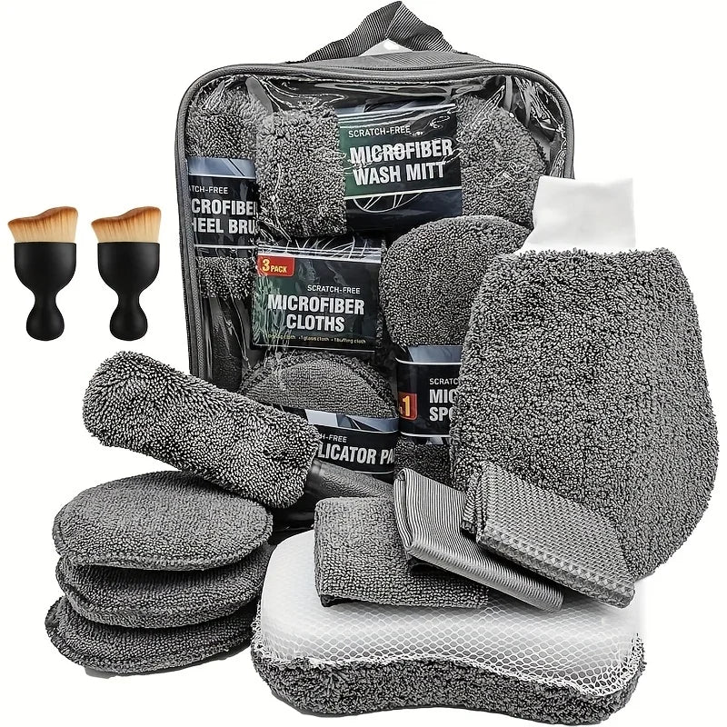 11pcs Microfiber Car Cleaning Kit Tire Brush Scratch Removal Pads Detailing Sponges Interior Cleaning Essentials Cleaning Tools