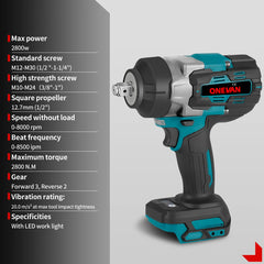 ONEVAN 1/2" Brushless Electric Impact Wrench 2800N.M Torque Removal Screw Nut Screwdriver Home Power Tool for Makita 18V Batte
